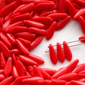 Daggers Czech beads 2-hole 5*16 mm glass beads, petal beads, leaf beads, red beads (25 pcs) or CHOOSE QUANTITY for discount
