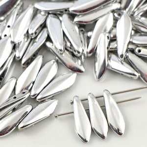Daggers Czech beads 2-hole 5*16 mm glass beads, petal beads, leaf beads, silver beads (25 pcs) or CHOOSE QUANTITY for discount