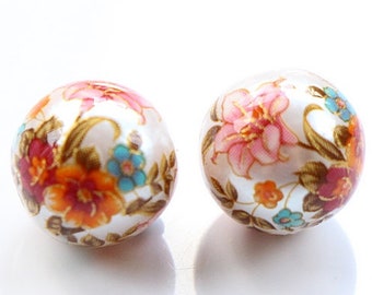 Tensha bead 14 mm, lily on pearl, handmade Japanese beads tensha, round beads, focal beads, 2/5/10 pcs