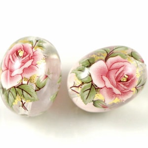 Cuentas ovaladas Tensha 16*12 mm, rosa sobre transparente, cuentas japonesas hechas a mano tensha, cuentas ovaladas, cuentas focales, 2/5/10 piezas