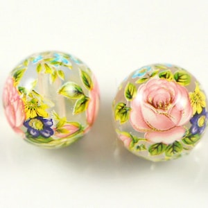 Cuentas Tensha de 12 mm, rosas sobre transparente, cuentas japonesas tensha hechas a mano, cuentas redondas, cuentas focales, 2/5/10 piezas