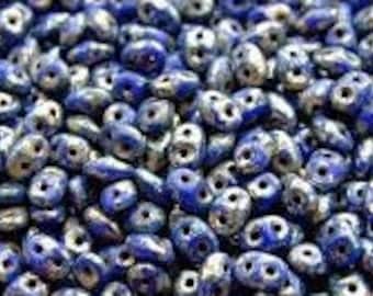 10 g de cuentas Superduo Silver Picasso Blue de 5*2,5 mm, cuentas de vidrio checo, cuentas de dos agujeros. ELIGE LA CANTIDAD para obtener un descuento.