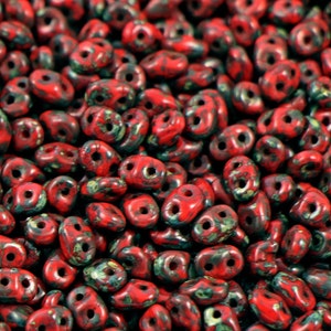 10 gr Superduo Opaque Red Picasso beads 5*2.5 mm, Czech glass beads, two-hole beads CHOOSE QUANTITY for discount
