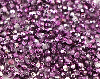 LAST 228 2 mm Fire polished Czech glass beads, Mirror Fuchsia,  faceted round spacers, tiny beads