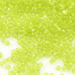2 mm Fire polished Czech glass beads, Olivine,  faceted round spacers, tiny beads CHOOSE QUANTITY for discount
