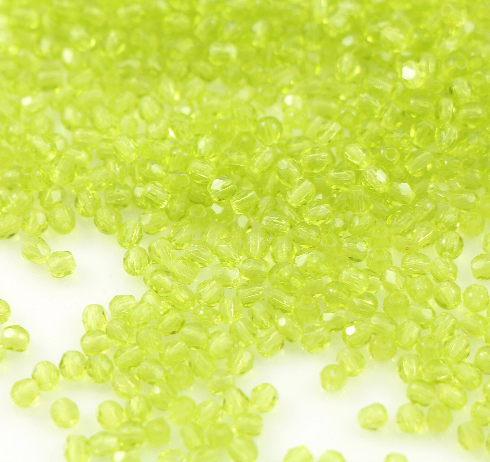 2 mm Fire polished Czech glass beads, Olivine,  faceted round spacers, tiny beads CHOOSE QUANTITY for discount