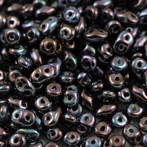 10 gr Superduo Nebula Jet 5*2.5 mm, Czech glass beads, two-hole beads CHOOSE QUANTITY for discount