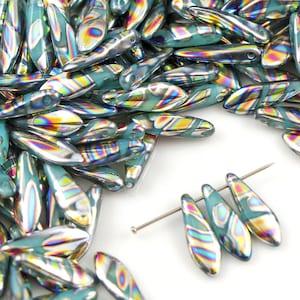 ダガーチェコビーズ 1穴 5*16 mm ガラスビーズ、花びらビーズ、葉ビーズ、レインボービーズ (25 個) または数量を選択して割引