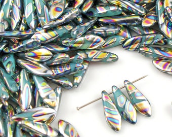 Daggers Czech beads 1-hole 5*16 mm glass beads, petal beads, leaf beads, rainbow beads (25 pcs) or CHOOSE QUANTITY for discount