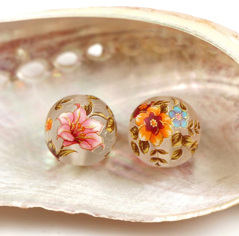 12 mm-M /"Blue Roses On Black/" Nouvelle tensha-Perles du Japon DE FLEURS /& OR