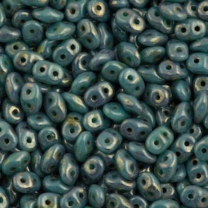 10 gr Superduo turquoise bronze picasso 5*2.5 mm, Czech glass beads, two-hole beads CHOOSE QUANTITY for discount