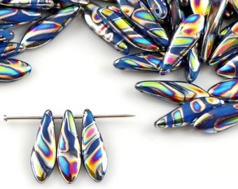 LAST 43 Daggers Czech beads 1-hole 5*16 mm glass beads, petal beads, leaf beads, rainbow beads (25 pcs) or CHOOSE QUANTITY for discount