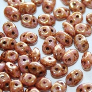 10 gr Superduo Luster opaque rose gold beads 5*2.5 mm, Czech glass beads, two-hole beads CHOOSE QUANTITY for discount