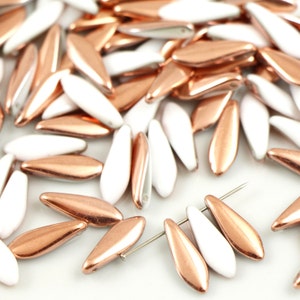 Daggers Czech beads 1-hole 5*16 mm glass beads, petal beads, leaf beads, two-tone beads (25 pcs) or CHOOSE QUANTITY for discount