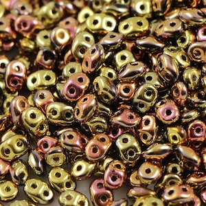 10 gr Superduo California Pink Gold 5*2.5 mm, Czech glass beads, two-hole beads CHOOSE QUANTITY for discount