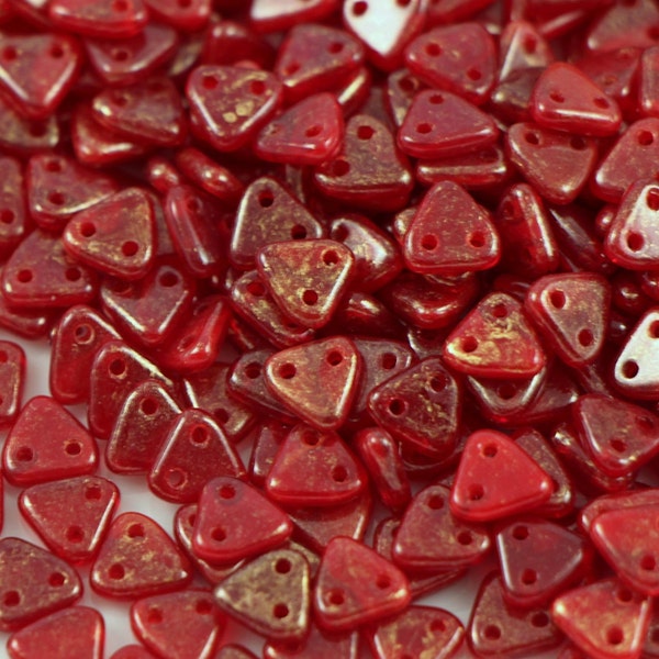 10 gr Czechmates™ Triangle beads, Two-hole 6 mm beads, Gold Marbled Red, Czech glass beads, 10-50 gr CHOOSE QUANTITY for discount