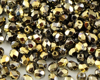 100 - 600 pcs Fire-Polished 4 mm, Czech glass beads, faceted glass round beads California night CHOOSE QUANTITY for discount