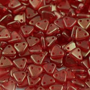 Czechmates™ Triangle beads, Two-hole 6 mm beads, Halo Cardinal, Czech glass beads, 10-50 gr CHOOSE QUANTITY for discount