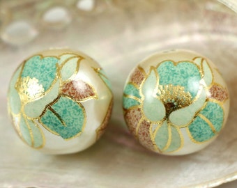 Tensha beads 16 mm, flowers on pearl, handmade Japanese beads tensha, round beads, focal beads, 2/5/10 pcs