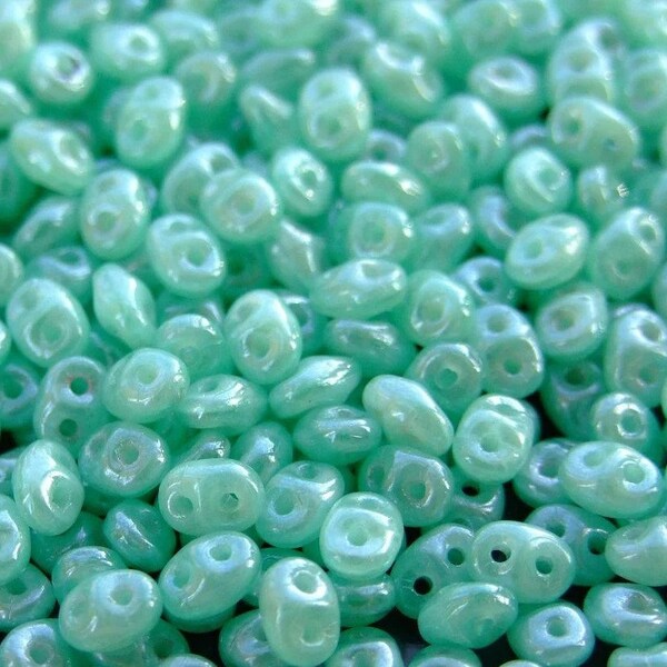 10 gr Superduo Luster Milky aqua beads 5*2.5 mm, Czech glass beads, two-hole beads CHOOSE QUANTITY for discount