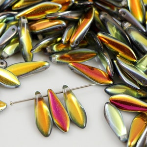 Daggers Czech beads 1-hole 5*16 mm glass beads, petal beads, leaf beads, two-tone beads (25 pcs) or CHOOSE QUANTITY for discount