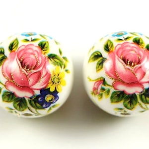 Cuentas Tensha de 12 mm, rosa sobre blanco, cuentas japonesas hechas a mano, tensha, cuentas redondas, cuentas focales, 2/5/10 piezas