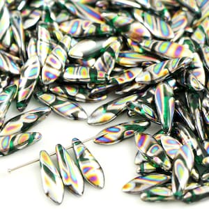 ダガーチェコビーズ 1穴 5*16 mm ガラスビーズ、花びらビーズ、葉ビーズ、レインボービーズ (25 個) または数量を選択して割引