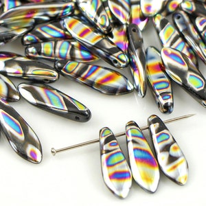 ダガーチェコビーズ 1穴 5*16 mm ガラスビーズ、花びらビーズ、葉ビーズ、レインボービーズ (25 個) または数量を選択して割引