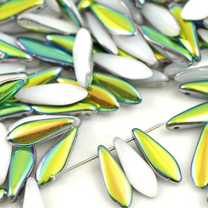 Daggers Czech beads 1-hole 5*16 mm glass beads, petal beads, leaf beads, two-tone beads (25 pcs) or CHOOSE QUANTITY for discount