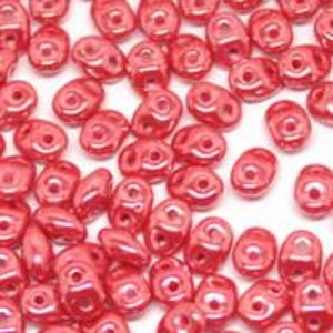 10 gr Superduo Luster coral red 5*2.5 mm, Czech glass beads, two-hole beads CHOOSE QUANTITY for discount