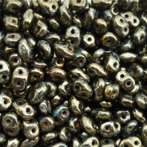 10 gr Superduo Jet bronze picasso beads 5*2.5 mm, Czech glass beads, two-hole beads CHOOSE QUANTITY for discount