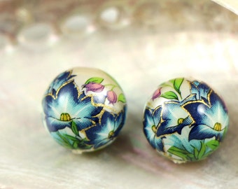 LAST 3 Tensha beads 12 mm, bluebell on pearl, handmade Japanese beads tensha, round beads, focal beads, 2/5/10 pcs