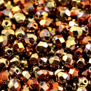 50 pcs 6 mm Fire-Polished Czech glass beads, faceted beads, faceted round beads California Gold Rush CHOOSE QUANTITY for discount