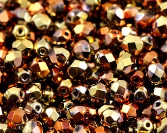 50 pcs 6 mm Fire-Polished Czech glass beads, faceted beads, faceted round beads California Gold Rush CHOOSE QUANTITY for discount