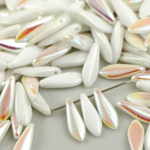 Daggers Czech beads 1-hole 5*16 mm glass beads, petal beads, leaf beads, two-tone beads (25 pcs) or CHOOSE QUANTITY for discount