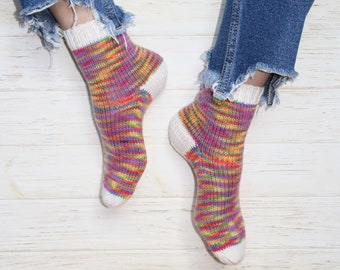 Merino Wool Colorful Women Socks Warm Wool Casual Knit Socks Girl Boots Bright Socks Coloured Knit Leg Warmers Gift for her Christmas gift