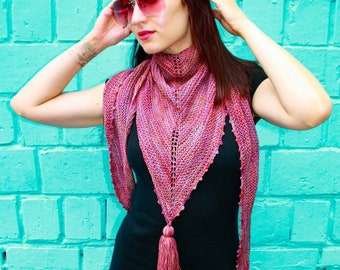 Knitted Merino Triangle Shawl with Tassels Wrap Merino Scarf Spring Shoulder Wrap Knitted Merino Baktus Hand Knit Lace Shawl Gift for Her