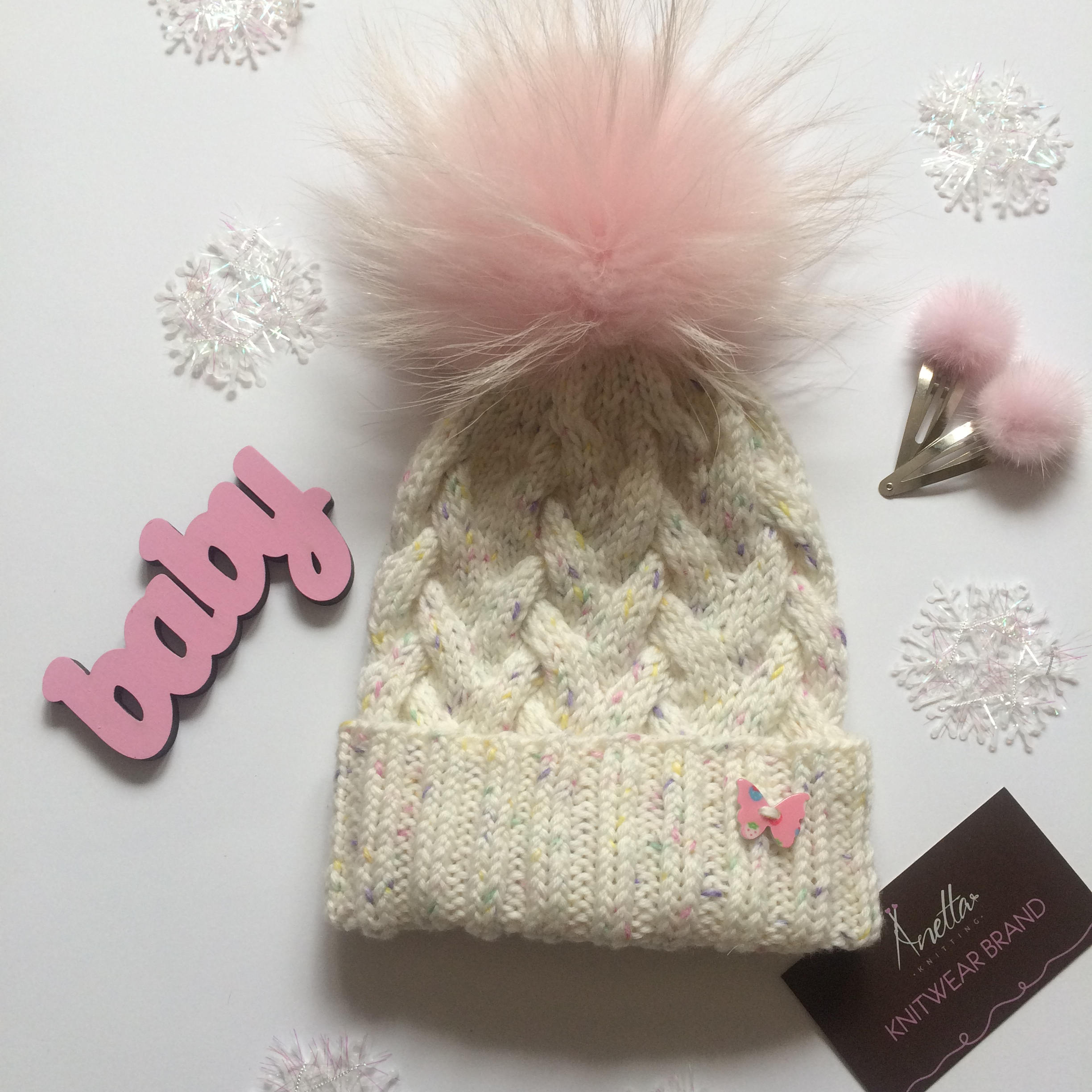 raccoon fur pom pom hat baby