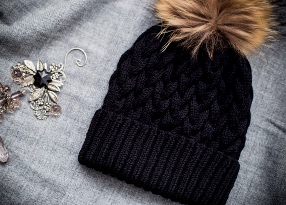 black pom hat