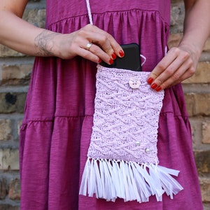 Bolsa pequena de ráfia de crochê lavanda, bolsa de ombro de palha ecológica, mãos livres, bolsa de ráfia Boho, bolsa pequena de ráfia para caminhada, bolsa de presente