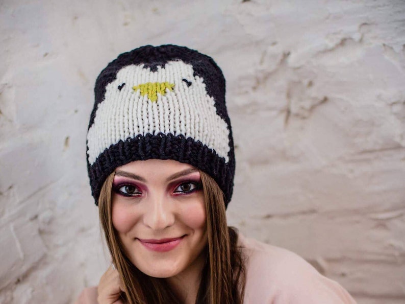 Knitted Merino Wool Penguin Hat Chunky 