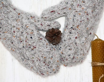 Alpaca Merino Wool Gray Tweed Mittens for Women Cozy Knit Winter Gloves Luxury Alpaca Arm Warmers Cable knit Wool Mittens Gift for her
