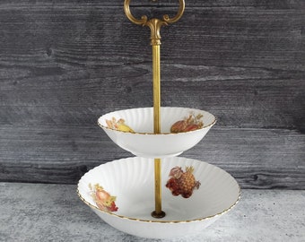 2-TIERED BOWL STAND ~ Kaiser ~ Fruits & Nuts ~ #1599 ~ 1970s ~ Fall Decor ~ Vintage Kaiser ~ Made in Germany ~ Tiered Candy Dish ~ Nut Dish