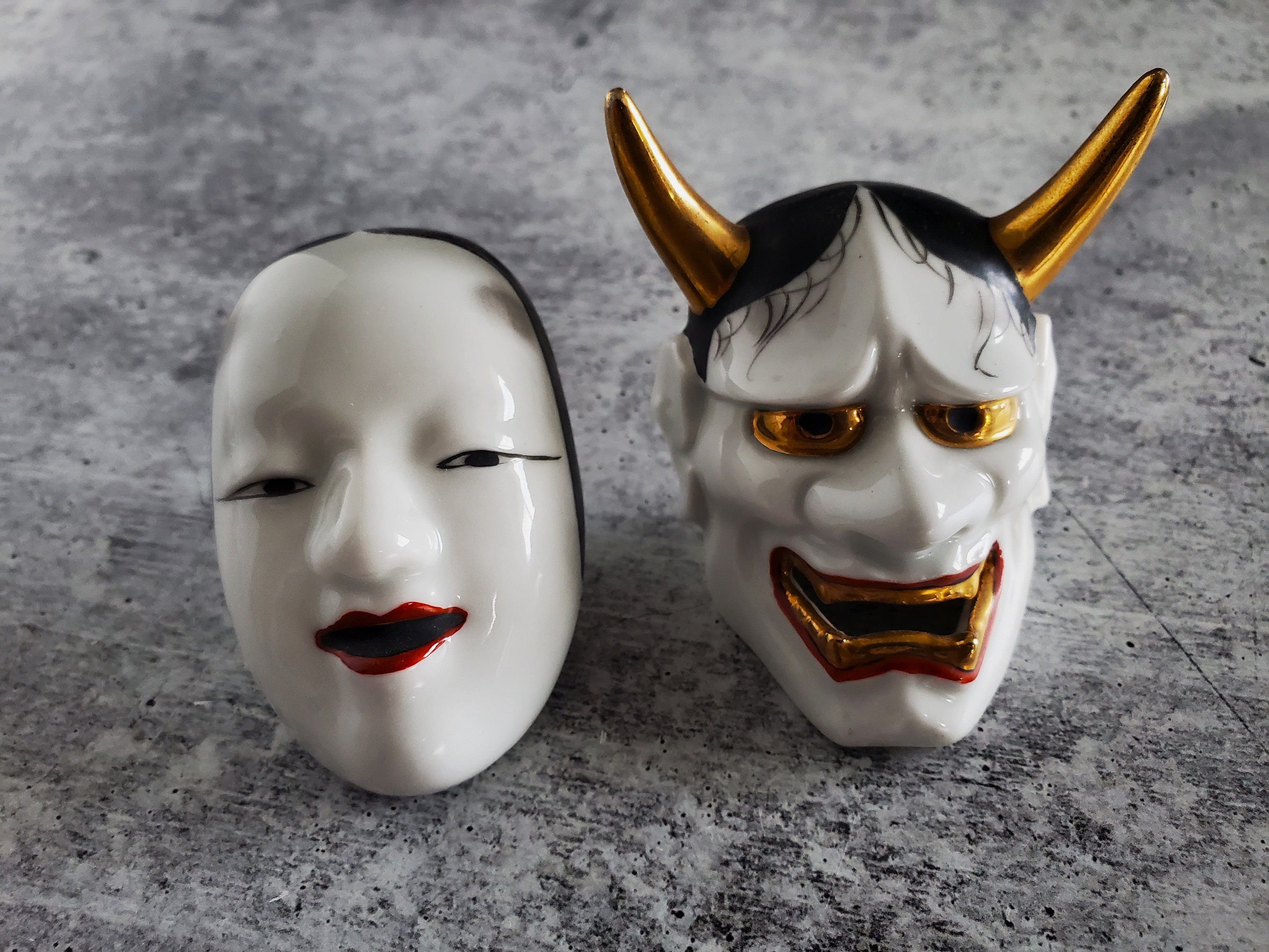 SALT & PEPPER SHAKERS ~ Japanese Noh-masks ~ Ko-omote and