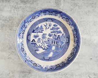 FOOTED CAKE PLATE ~ John Meir & Sons ~ Blue Willow ~ 1837-1897 ~ Tazza ~ Antique Transferware ~ Blue Transferware ~ Chinoiserie ~Collectible