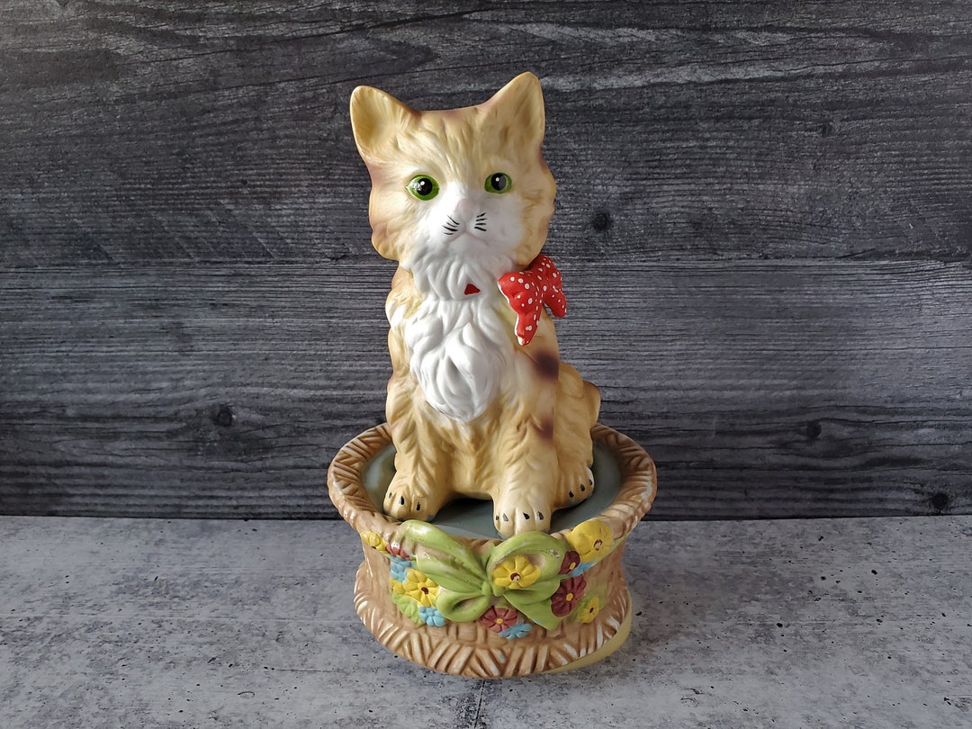CAT MUSIC BOX Vintage Interpur Music Box Ginger Tabby Cat Etsy