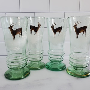 BEER GLASSES ~ Hand Painted Deer ~ Set of 4 ~ 8 oz. ~ Wildlife ~ Sportsman Glasses ~ Gift for Hunter ~ Beer Glasses ~ Bar Cart ~ Cabin Décor