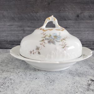 CHARLES FIELD HAVILAND ~ Covered Round Butter Dish ~ Schleiger 378b ~ 1900s ~ Blue Floral ~ Gold Gilt  ~ Limoges ~ Collectible ~ 3 pc. Set