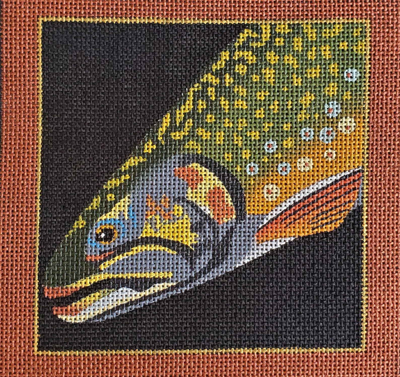 DEDE'S NEEDLEPOINT FISH Set of 4 Hand Painted Canvases Etsy