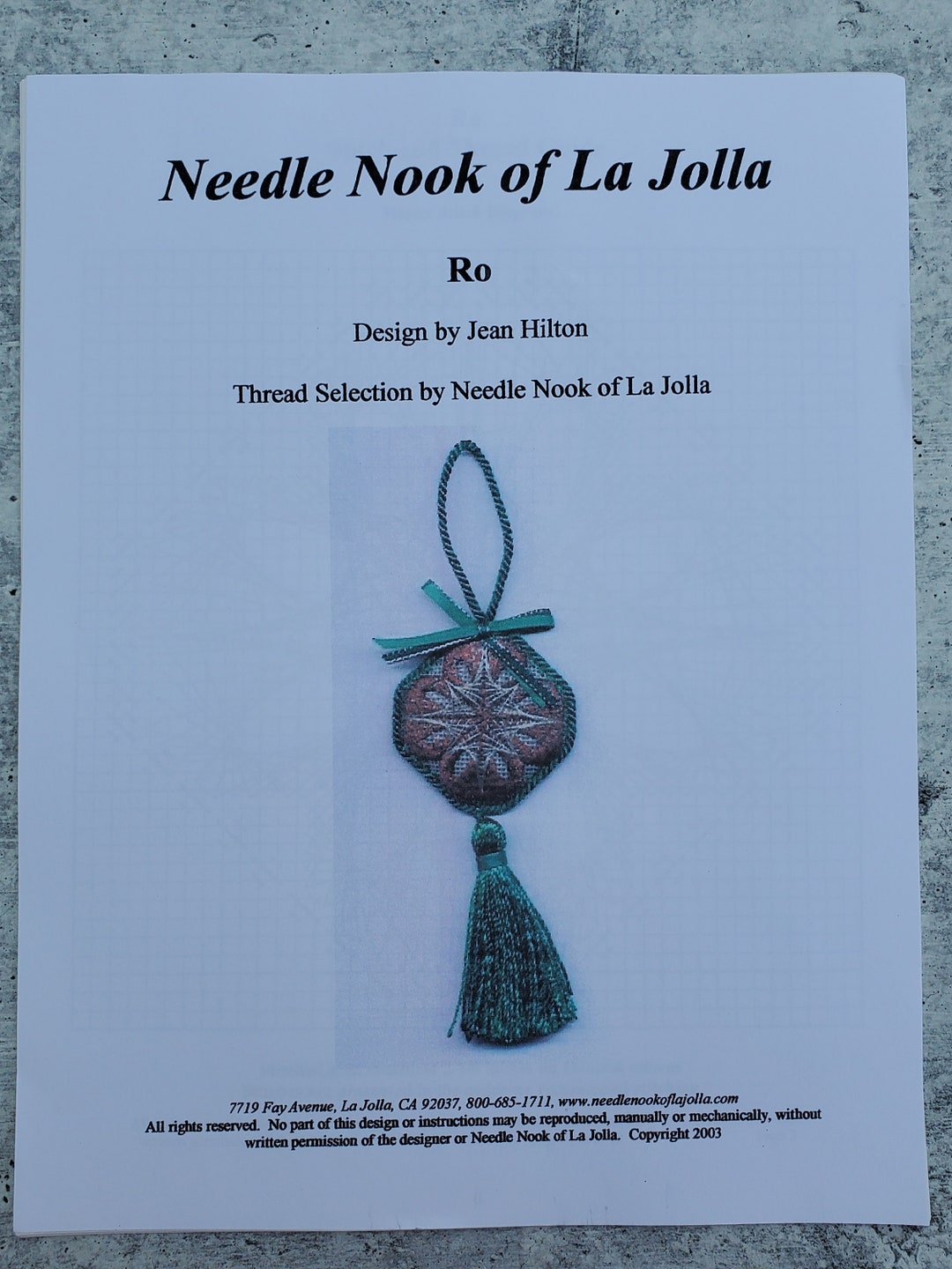 CHRISTMAS ORNAMENT ro Jean Hilton Needle Nook of La Jolla Needlepoint